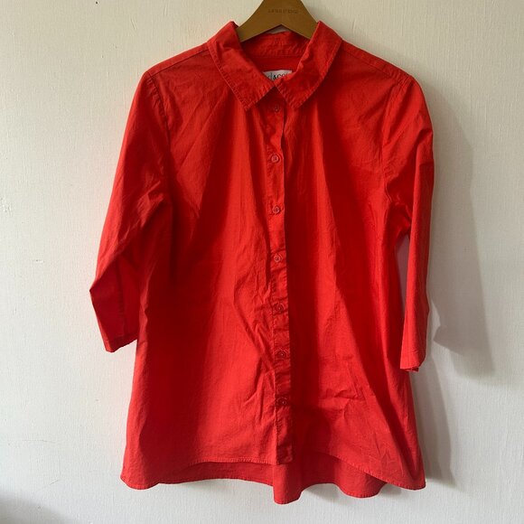 D&Co Orange Blouse Womens Large Button Front Collared 3/4 Sleeves Top - Picture 1 of 4